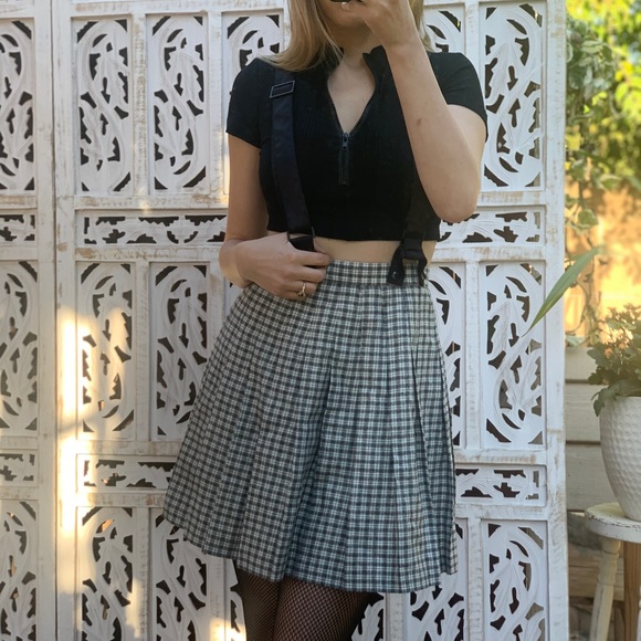 American Vintage Dresses & Skirts - 90s vintage high waist plaid skirt w/ suspenders